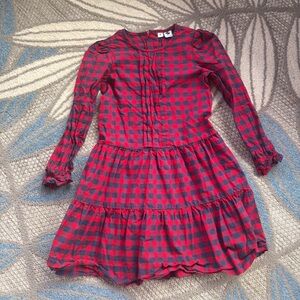 Busy Bees Kids Girls Red & Blue Buffalo Plaid Tiered Long Sleeve Dress Size 8